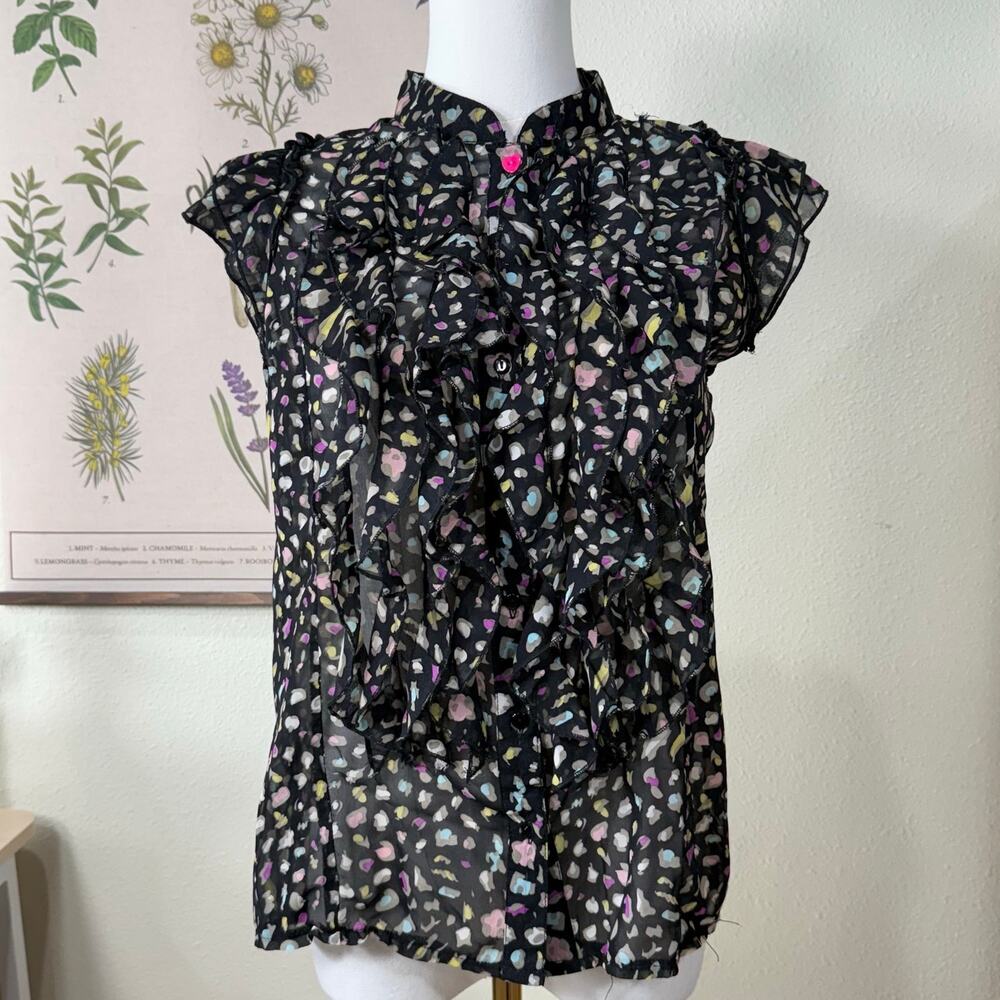 Sheer Multi Leopard Ruffle Heart Button Up Top JFashion Gyaru Trashy Sexy S M